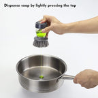 Dish Brush with Soap Dispenser, Kitchen Scrub Brush for Dishes Pots Pans Sink Cleaning, Dish Scrubber with Holder Set (Grey 2-Pack Combo Set)