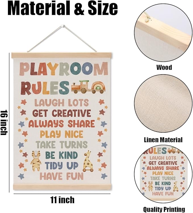 Playroom Decor Boho Poster Hanger, Nursery Decor Play Room Wall Decoration, Playroom Essentials, Educational Posters Wall Hanging Banner Farmhouse Living Toddler Room Decoration