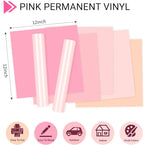 GIRAFVINYL Pink Permanent Vinyl - 12”x12” 7 Sheets Light Pink Vinyl Permanent Adhesive for Home and Car Decorations, Signs, Tumblers, Easy to Cut & Waterproof