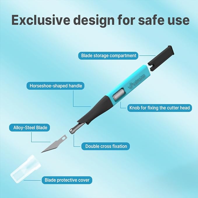 3 PCS Exacto Knife,Hidden Blade Design at The End,Comes with 5 Spare High Qualiry Carbon Steel Exacto Knife Blades. Craft Knife for Crafting, Arts,Modeling,Scrapbooking,Stencil,DIY Projects.Blue