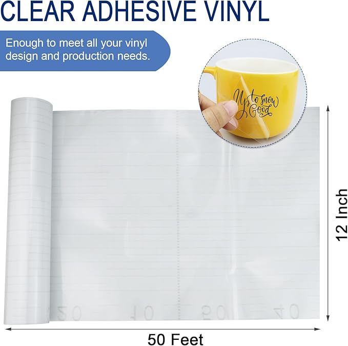 Clear Transfer Paper Tape Roll for Vinyl 12" x 50 FT Medium Tack for Adhesive Vinyl Signs, Application Clear Contact Paper Roll for Silhouette Cameo, Decals, Stickers, Windows (Transparent)