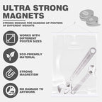 Ywlake Magnetic Poster Hanger, 17x24 17x11 17x22 Poster Frame Wood Wooden Magnet Print Posters Dowel Scroll Hanger Hangers Hanging Kit for Walls Map Canvas Artwork (White, 17")