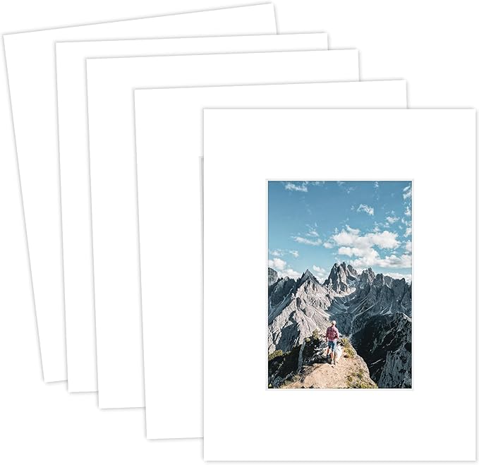 MBC Mat Board Center, 5 Pack 8.5X11 for 5X7 White Picture Mats Frame Mattes, Bevel Cut, Acid Free, 4-Ply Thickness