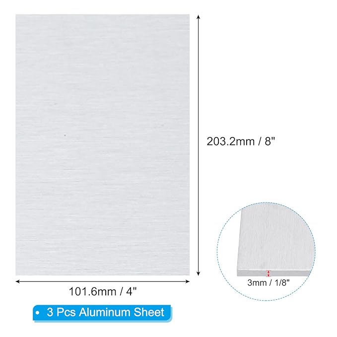 PATIKIL 6061 T651 Aluminum Sheet Metal 4 x 8 x 1/8(0.125") Inch 3Pcs Flat Plain Aluminum Plate Covered Stock with Protective Film, Heat Rectangle 3MM for Lndustry Crafting