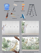 Kids Wallpaper Tropical Leves and Safari Animals Wall Mural for Wall Bedroom Living Room TV Background Sofa Wall（Not Peel and Stick）