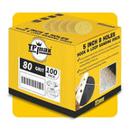 100PCS 5 Inch 80 Grit 125mm 8 Hole Sanding Discs Sandpaper - Premium Gold Round Hook and Loop for Random Orbital Sander - Ideal for Wood, Metal, Automotive