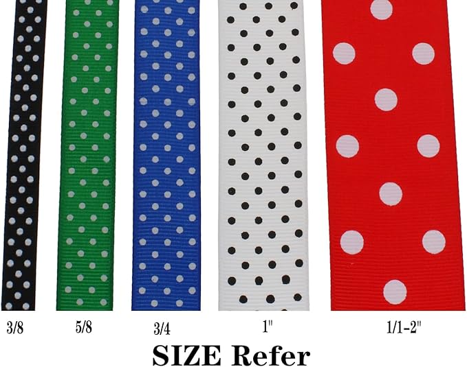Polka Dot Grosgrain Ribbon 25 Yard Each Roll 100% Polyester (1", White)