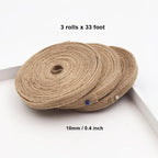 INSPIRELLE 3 Rolls 0.4 Inch Natural Burlap Fabric Roll 99 Feet Jute Lined Ribbon for Gift Wrapping Craft Projects Wedding Decoration Home Decoration 10mm