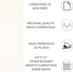 PA Paper Accents Stash Builder Textured Cardstock 8.5" x 11" Snow White, 65lb Colored cardstock Paper for Card Making, Scrapbooking, Printing, Quilling and Crafts, 25 Piece Pack