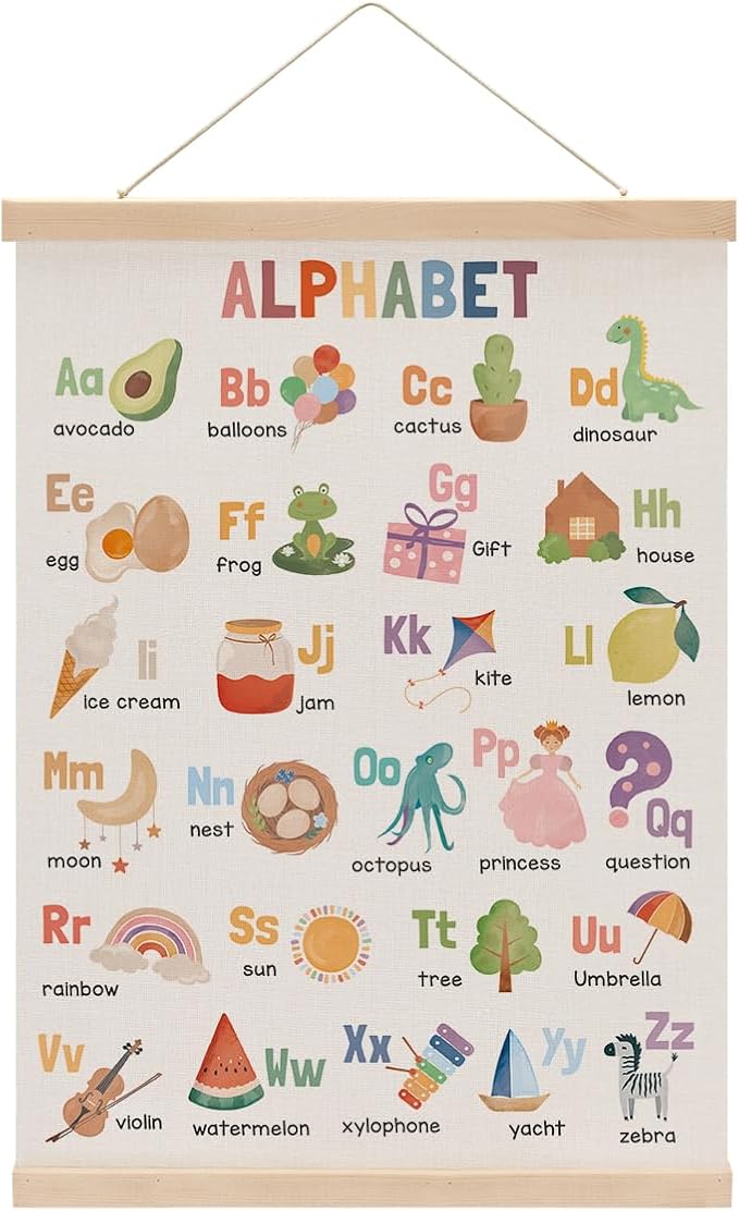 Alphabet Poster Hanger, Alphabet ABC Chart Nursery Decor Wall Decor, Toddler Learning Posters, Educational Posters Wall Art Wall Hanging Banner Farmhouse Living Room Playroom Home Baby Room Decor