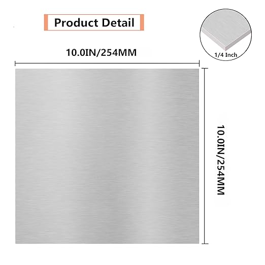 6061 T651 Aluminum Sheet Metal 10" x 10" x 1/4" Inch Flat Plain Thick Aluminum Plate Covered with Protective Film, 6MM Heat Treatable Rectangle Aluminum Metal Plate for Crafting, Industrial
