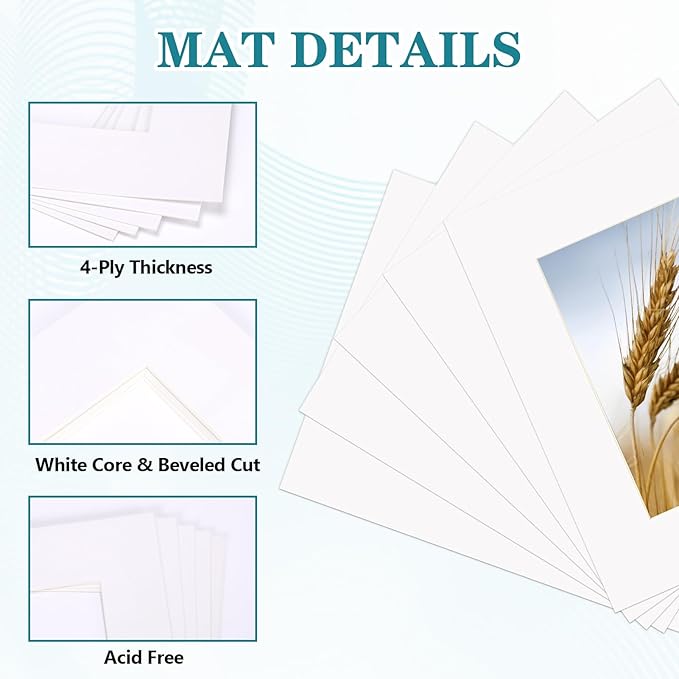 ZBEIVAN 8x10 White Picture Mats with Core Bevel Cut Frame Mattes for 5x7 Pictures - Pack of 5