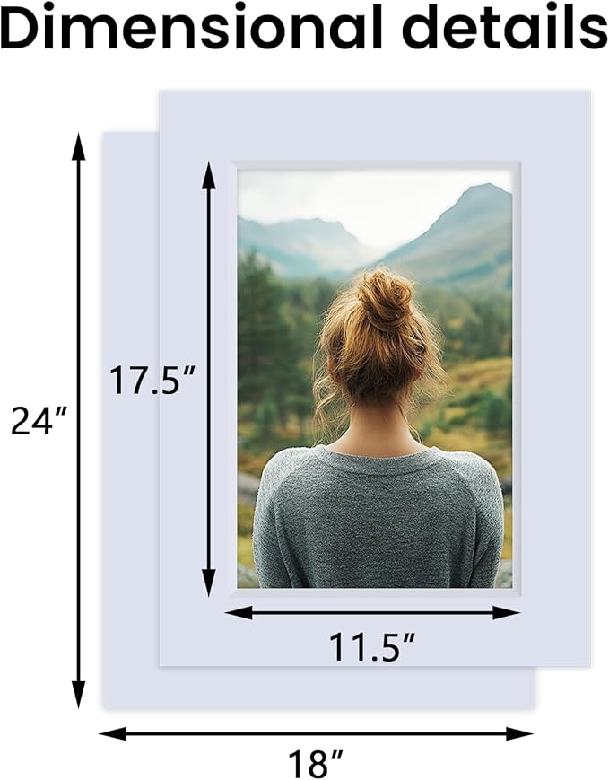 Falling in Art 5 Pack Acid Free 18x24'' White Picture Mats Board Show Kit for 12x18'' Photos, 4-Ply Beveled Pre-Cut Photo Mats with Backing Board for Frames, Artwork and Prints