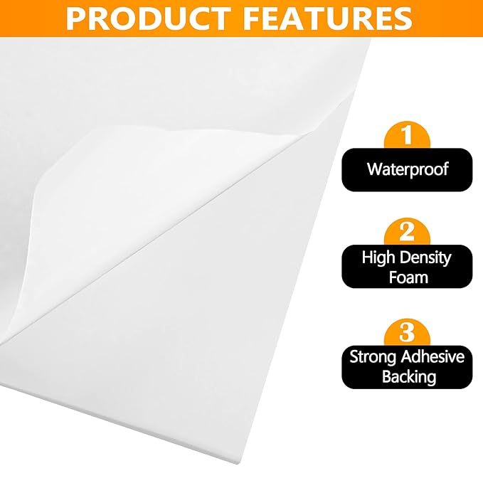 Sponge Neoprene Foam Rubber Sheet with Adhesive, 12 in x 60 in x 1/16 in Multi-Function Soundproof High Density Waterproof Rubber Mat, Perfect Cosplay Easy Cut DIY Neoprene Padding Roll - White