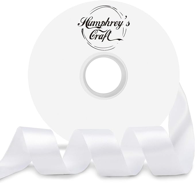 Satin Ribbon 1 Inch White Double Faced - 25 Yards for Gift Wrapping DIY Bows Crafts Bridal Bouquet Cutting Ceremony Sewing Christmas Wedding Baby Shower Decoration Humphrey's Craft