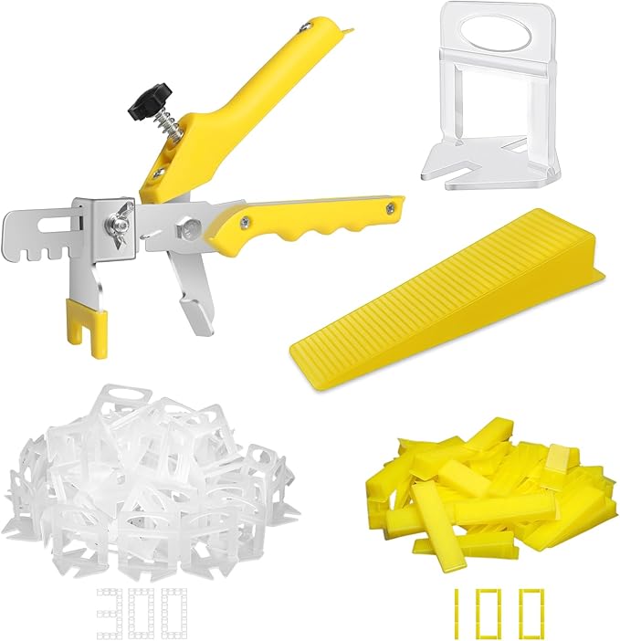 DGSL Tile Leveling System with Tile Plier - 300-Piece Tile Spacers Clips and 100-Piece Reusable Wedges - Tile Tools Set for Stone Installation (1/8 Inch Tile Spacers)