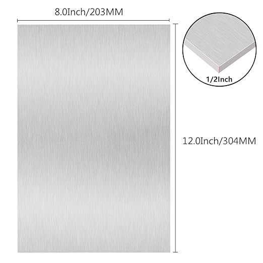 6061 T651 Aluminum Sheet Metal 8" x 12" x 1/2"(12.7MM) Flat Plain Thick Aluminum Plate Covered with Protective Film, 1/2Inch Thick Heat Treatable Rectangle Aluminum Metal Plate for lndustry, DIY