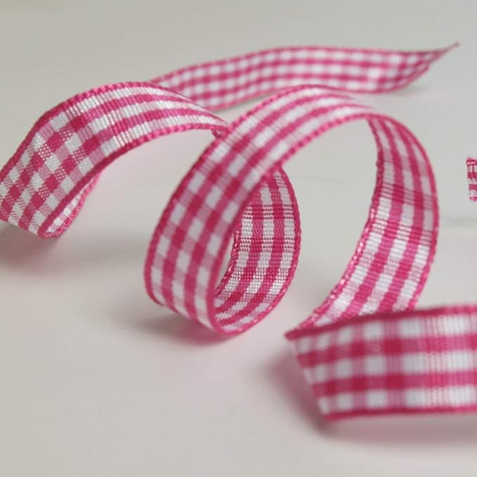 Pink and White Gingham Ribbon Hot Pink Gingham Ribbon 25 Yards Each Roll 100% Polyester (3/8", Hot.Pink)