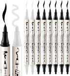 TRANSON 6 Black and 2 White Paint Markers Bold and Brush Dual-tip Acrylic Paint Marker for Rock Glass Canvas Wood Leather Ceramic DIY Painting