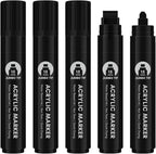 Black Poster Markers Jumbo: 5 Pcs 15mm Wide Tip Thick Acrylic Paint Pen Large Permanent Calligraphy Markers for Rock Painting, Stone, Poster, Canvas, Glass, Wood, Ceramic