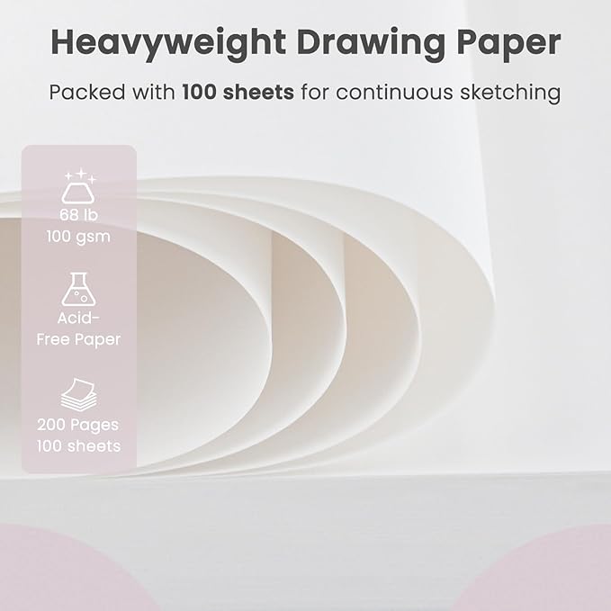 Cute Sketch Book for Kids Ages 8-12 Girls, 1 Pack-100 Sheets Purple Sketch Book 9x12, 68lb/100gsm Cute Sketchbook for Girls, Spiral Sketch Pads for Drawing, Art Supplies for Teens.