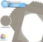 Mat Board Center, Pack of 10, 11x14 for 8x10 Middle Gray Color Mats - Bevel Cut, Acid Free, 4-ply Thickness, White Core - for Pictures, Photos, Framing