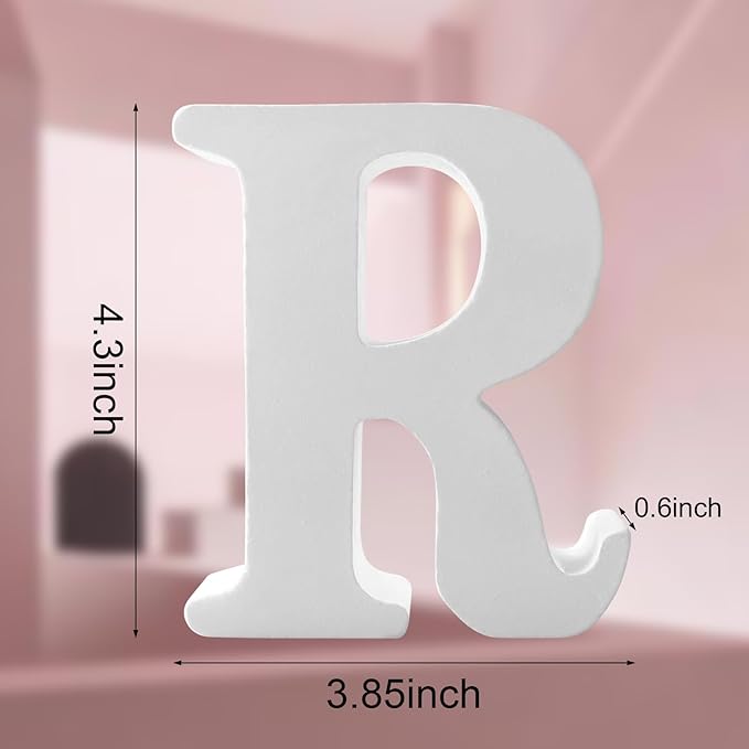 Wood Letters 4.3 Inch, White Unfinished Wood Letters for Graft, Wooden Letters for Wall Decor, Standing Letters for Bedroom, Home, Birthday, Party, DIY Graft (R)
