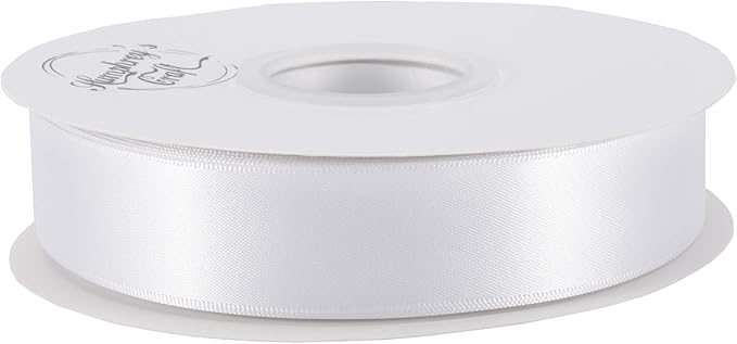 Satin Ribbon 1 Inch White Double Faced - 25 Yards for Gift Wrapping DIY Bows Crafts Bridal Bouquet Cutting Ceremony Sewing Christmas Wedding Baby Shower Decoration Humphrey's Craft