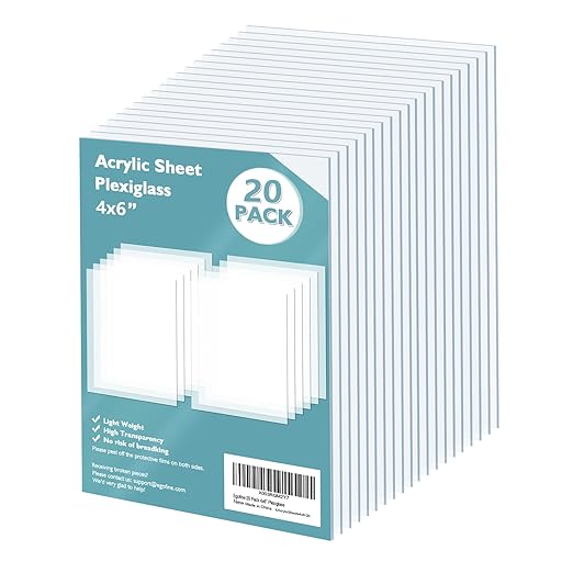 Egofine Plexiglass Sheets Acrylic Sheets 20 Pack of 4x6’’ 0.04 Thick Clear Plastic Cast Transparent Plexi Glass for Crafting Projects, Replacement Picture Frame Glass, DIY Display, Easy to Cut