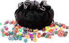 Large DND Dice Drawstring Bags with Pockets Black Storage Bag for RPG MTG Game Dices Capacity Over 300 Dice