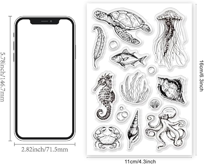 Summer Ocean Sea Turtle Clear Stamps for DIY Craft Turtle Clear Stamps for Card Making Decoration Marine Shell Starfish Animals Seahorse Transparent Silicone Seals Stamp Rubber Stamps Decor