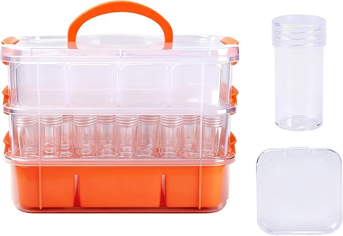 Bead Organizers 3-Tier Stackable Storage Container Box 87 Pcs Diamond Art Storage Plastic Storage Cases Mini Clear Bead Storage Containers for Bracelet Making DIY Jewelry Craft Nail Transparent Boxes