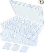2Pack 24 Grids Craft Organizers and Storage Bead Organizer Tackle Box Organizer with Adjustable Divider, Plastic, Clear