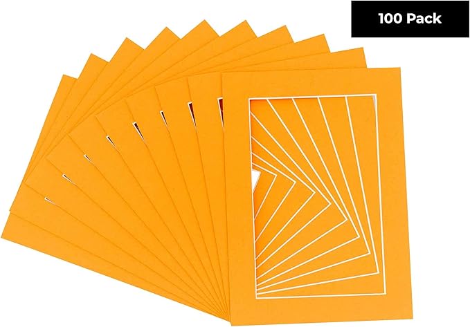 5.5x8.5 Mat for 8.5x11 Frame - Precut Mat Board Acid-Free Orange 5.5x8.5 Photo Matte for a 8.5x11 Picture Frame, Premium Matboard for Family Photos, Show Kits, Art, Picture Framing, Pack of 100 Mats