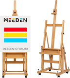 MEEDEN Enlarged Heavy-Duty H-Frame Easel: Artist Solid Beech Wooden Studio Easel - Professional Painting Art Easel Stand with 4 Lockable Wheels & Leveling Bolts - Hold Canvas up to 86" H