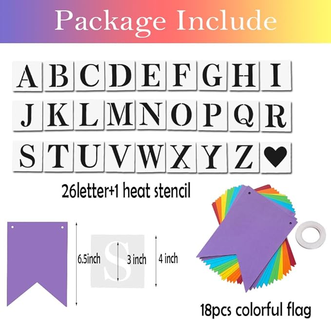 DIY Rainbow Banner Set Include 26 Letters Stencil, Make Your Own Banner for Birthday Wedding Independence Party, Handwriting Banners Party Supplies Unique Decor