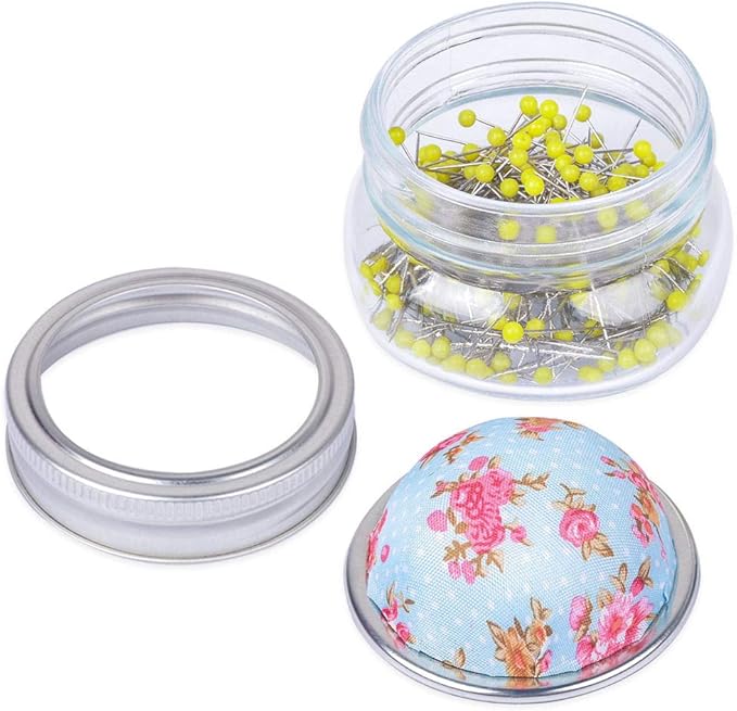 eZAKKA Pin Cushion, Sewing Pins for Sewing with Needle Pin Holder and Glass Bottle 200 Pieces Pearl Needles Quilting Pin Cushion Kit