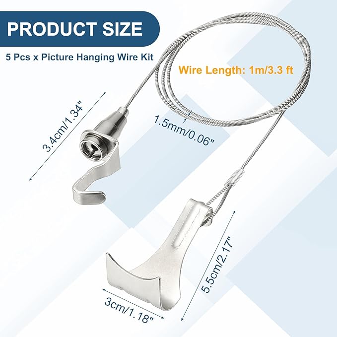 uxcell 5Pcs Picture Hanging Wire Kit, 1 m x 1.5 mm Heavy Duty Picture Hangers Adjustable Wire Rope with S-Hooks and Loop, Load 35kg/77.1 lbs for Hanging Mirrors Light Lamp Artwork