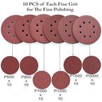 5-Inch 8-Hole Hook and Loop Sanding Discs, 600/800/1000/1200/1500/2000 Fine Grits Sandpaper for Random Orbit Sander, 60-Pack