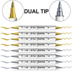 TRANSON 4 Gold and 4 Silver Paint Markers Brush and Fine Dual-tip Acrylic Paint Marker Set for Rock Painting Glass Canvas Wood Leather Ceramic Painting