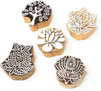 Floral Wood Printing Stamp Block for Printing Saree Border Dresses Craft Card Making Scrapbook Clay Pottery (Set of 5) Hashcart®