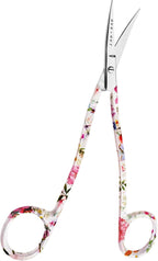 Applique Long Thin Needlepoint Blade 6.1 Inch - Double Bent Curved Offset Handle Scissors with Pouch Sleeve for Embroidery, Fabric, Thread, Knitting, Sewing, Arts & Craft (Floral)