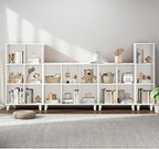 IOTXY Open Cube Low Bookcase - 3-Tier Freestanding Storage Display Cabinet Organizer with Legs for Home Office, 7-Cubes Open Shelf Short Bookshelf, White
