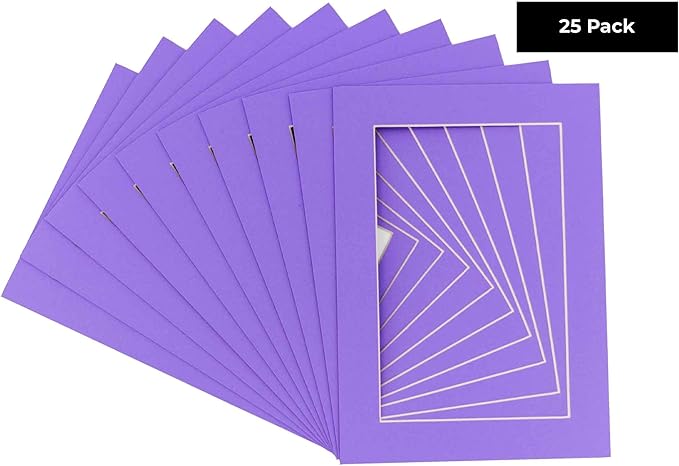 5.5x8.5 Mat for 8.5x11 Frame - Precut Mat Board Acid-Free Light Purple 5.5x8.5 Photo Matte for a 8.5x11 Picture Frame, Matboard for Family Photos, Show Kits, Art, Picture Framing, Pack of 25 Mats