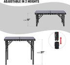 RedSwing Small Folding Table 2ft, Adjustable Height with Extra Space, Lightweight and Portable Aluminum Frame Camping Table for Outdoor Indoor Picnic, Black