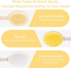 LFJ 19" Long Handle Shower Sponge Brush Set, 3 in 1 Body Brush, Bath Sponge and Lotion Applicator Improved Skin Health, Suitable for Men and Women (White Brush-2P)