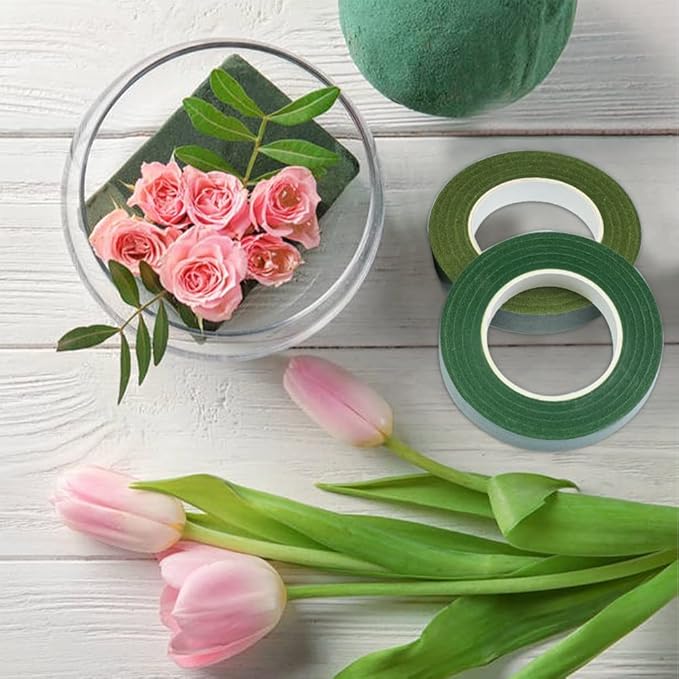 6 Rolls Floral Tape, 1/2" by 180 Yard Green Flower Tape, Flower Tape for Bouquet Stem Wrap Floral Arranging Craft Projects Corsages, Wedding Bouquet