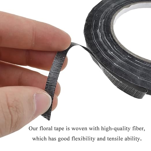 HAHIYO Black 0.25Inch Wide Floral Tape Waterproof Florist Tape Flower Wrap Adhesive Waterproof Decorative Tape for Bouquet Stem Wrapping Flower Arranging and Floral Craft, 2Rolls 200Feet/66Yard Total