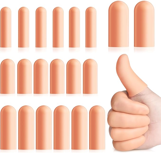 20 Pcs Gel Finger Protectors, Finger Caps Silicone Fingertips Protection, Reusable Soft High Elastic Fingertip Bandages for Relief Fingers Arthritis, Cracked , and Other Fingers Pain(Multi-Size)