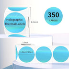 1.5" Holographic Direct Thermal Label Stickers, Round Printable Rainbow Glitter Thermal Printer Sticker Labels for Gift Wrapping, Self-Adhesive DIY Custom Logo Design- Blue